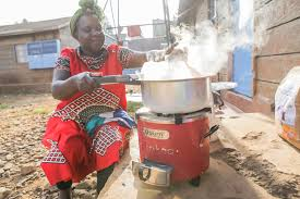 Woman using clean energy stove